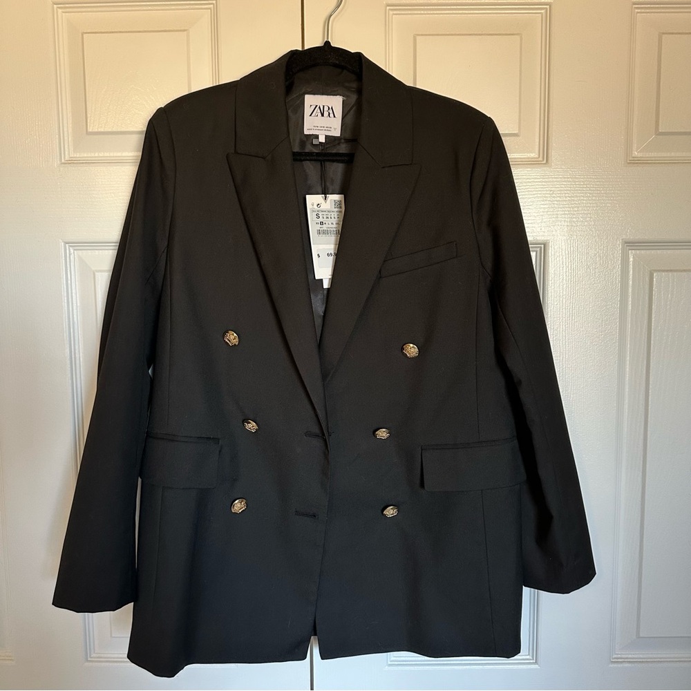 NWT Zara double breasted blazer in black, sz S
